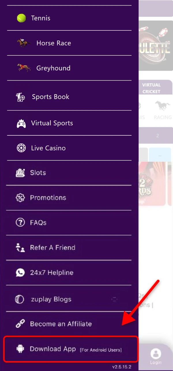 Tap the specified button in the Zuplay Android app to proceed with the action.