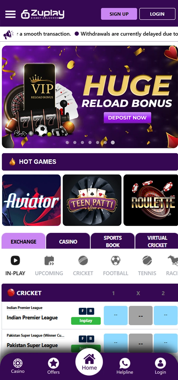 Log into the Zuplay app to play casino games and bet on sports.