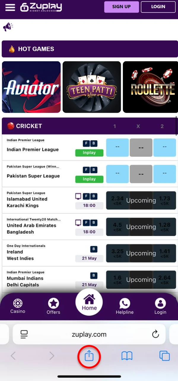 On Safari browser, tap the Share button to open the sharing menu on your iOS device.