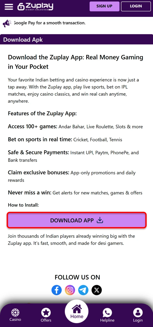 Download the official Zuplay app on your iOS device for seamless gaming.