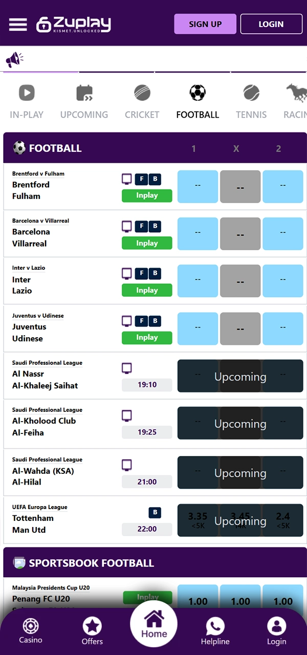 Bet on sports and sporting events on the Zuplay app.