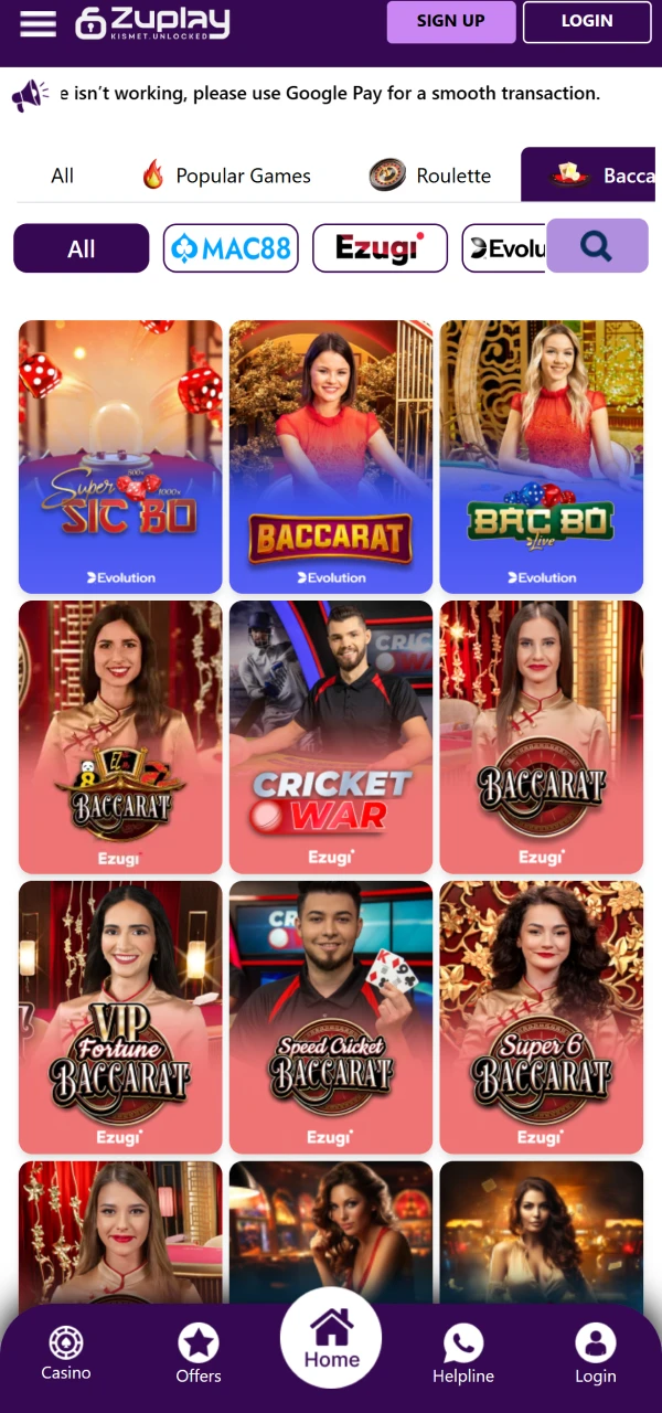 Select a game or sports match and place your bet to start playing on the official Zuplay website.