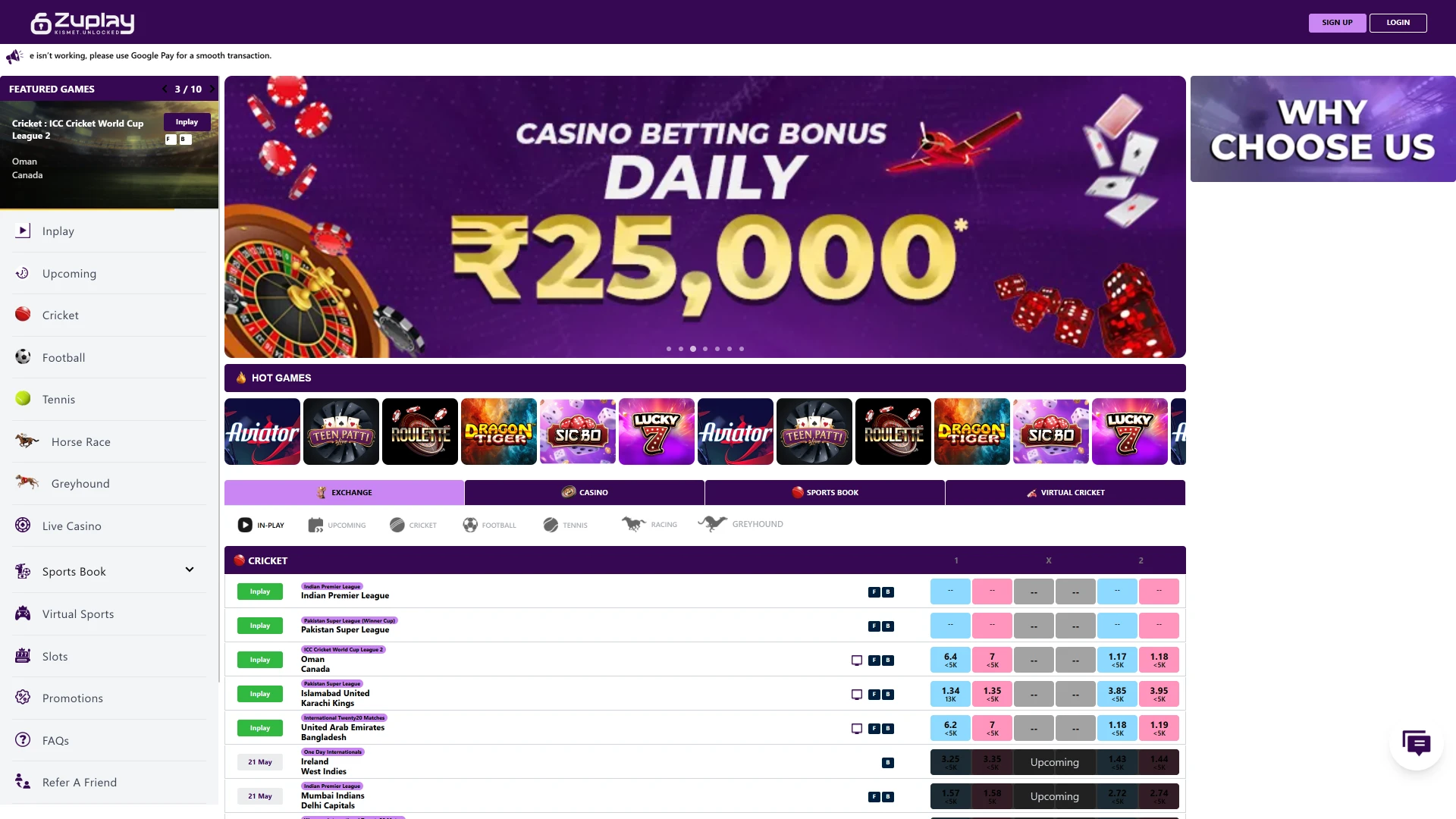 Open the official Zuplay website to start the registration process.