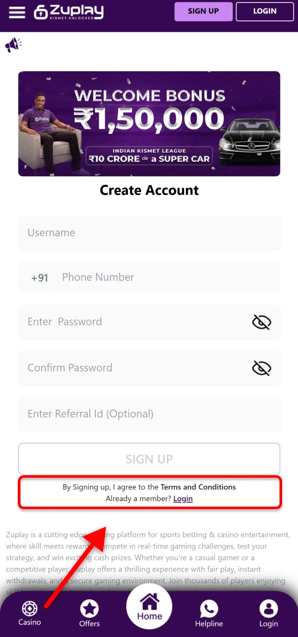 Confirm you agree to Zuplay’s terms of use and that you are over 18 years old.