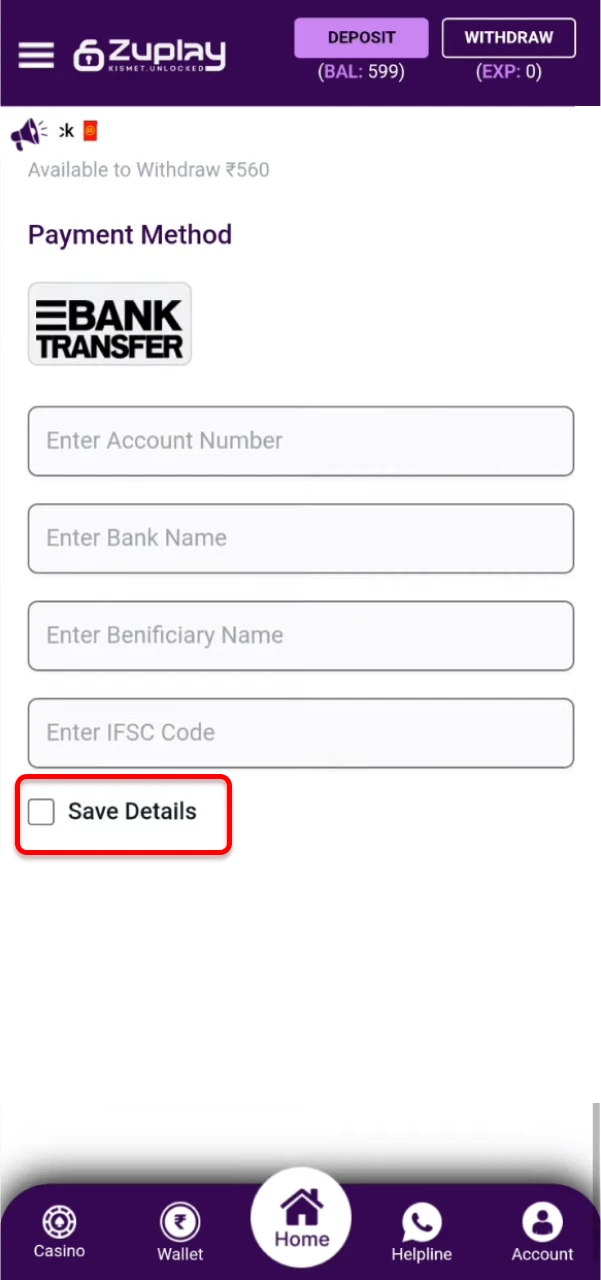 Check your payment data carefully before confirming the withdrawal from Zuplay.