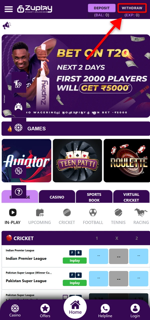 Go to the withdrawal section on the Zuplay website to see available payment methods.