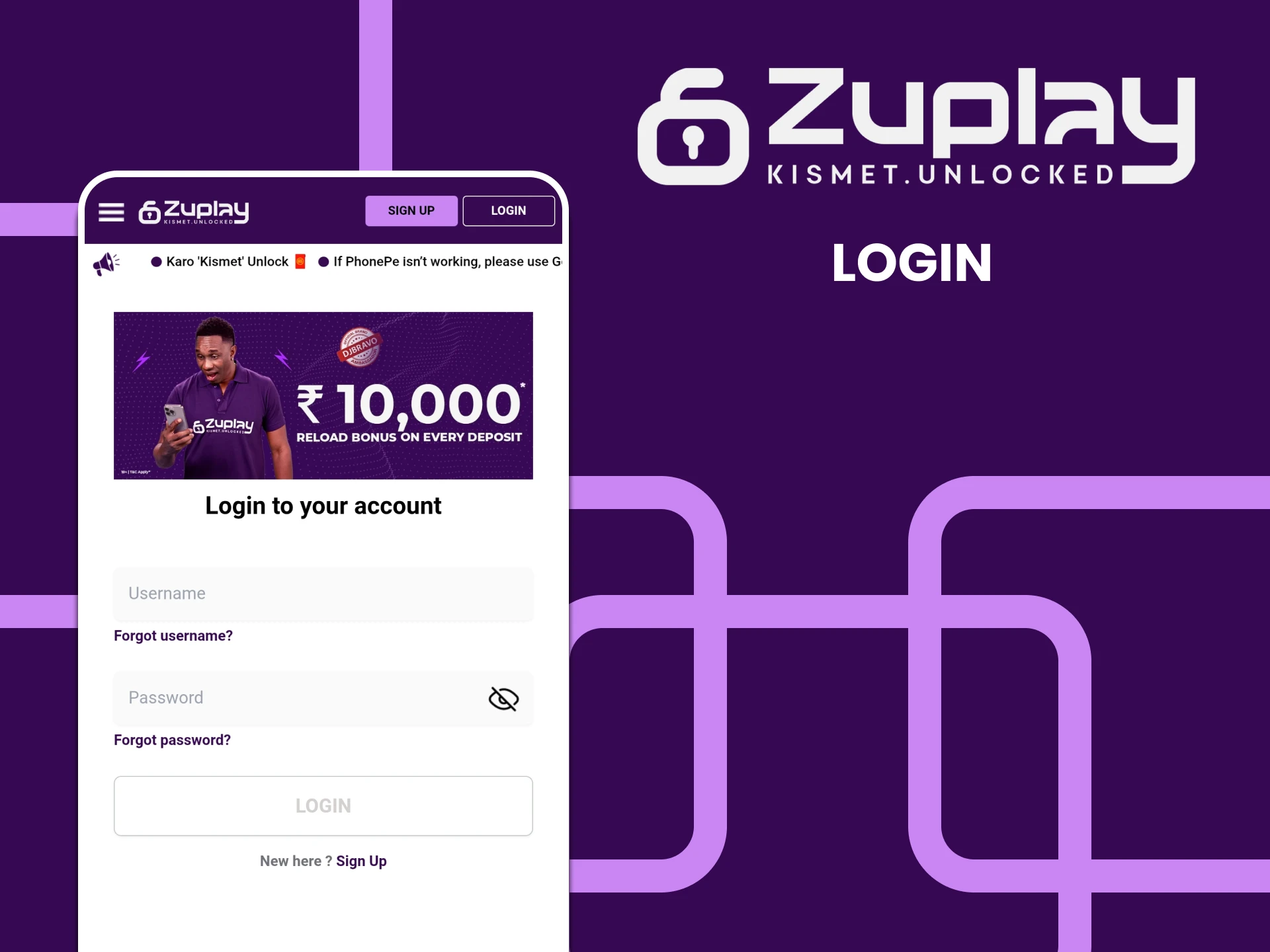 Log in to your personal Zuplay app account.