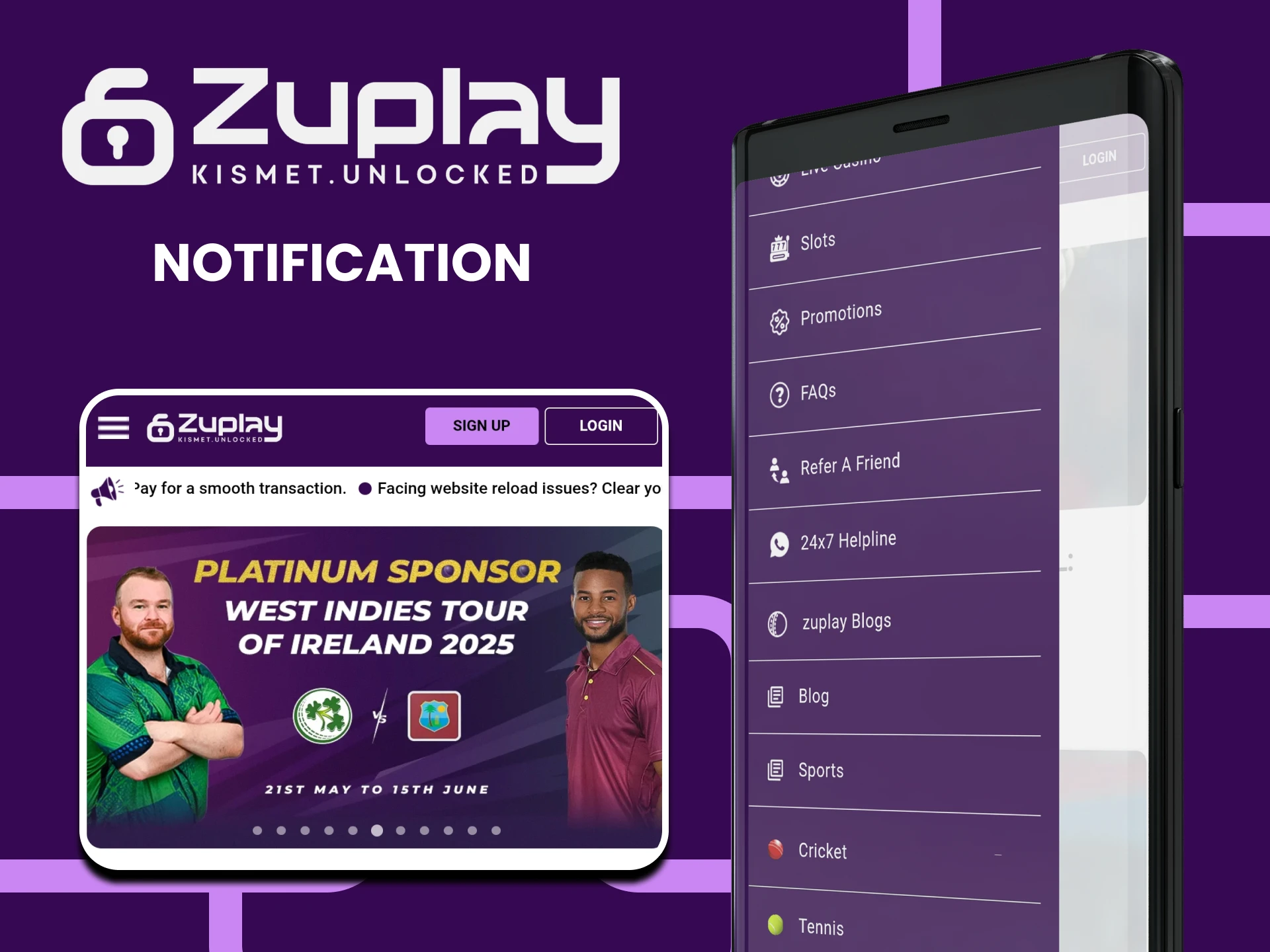In the Zuplay app you will find different notification methods.