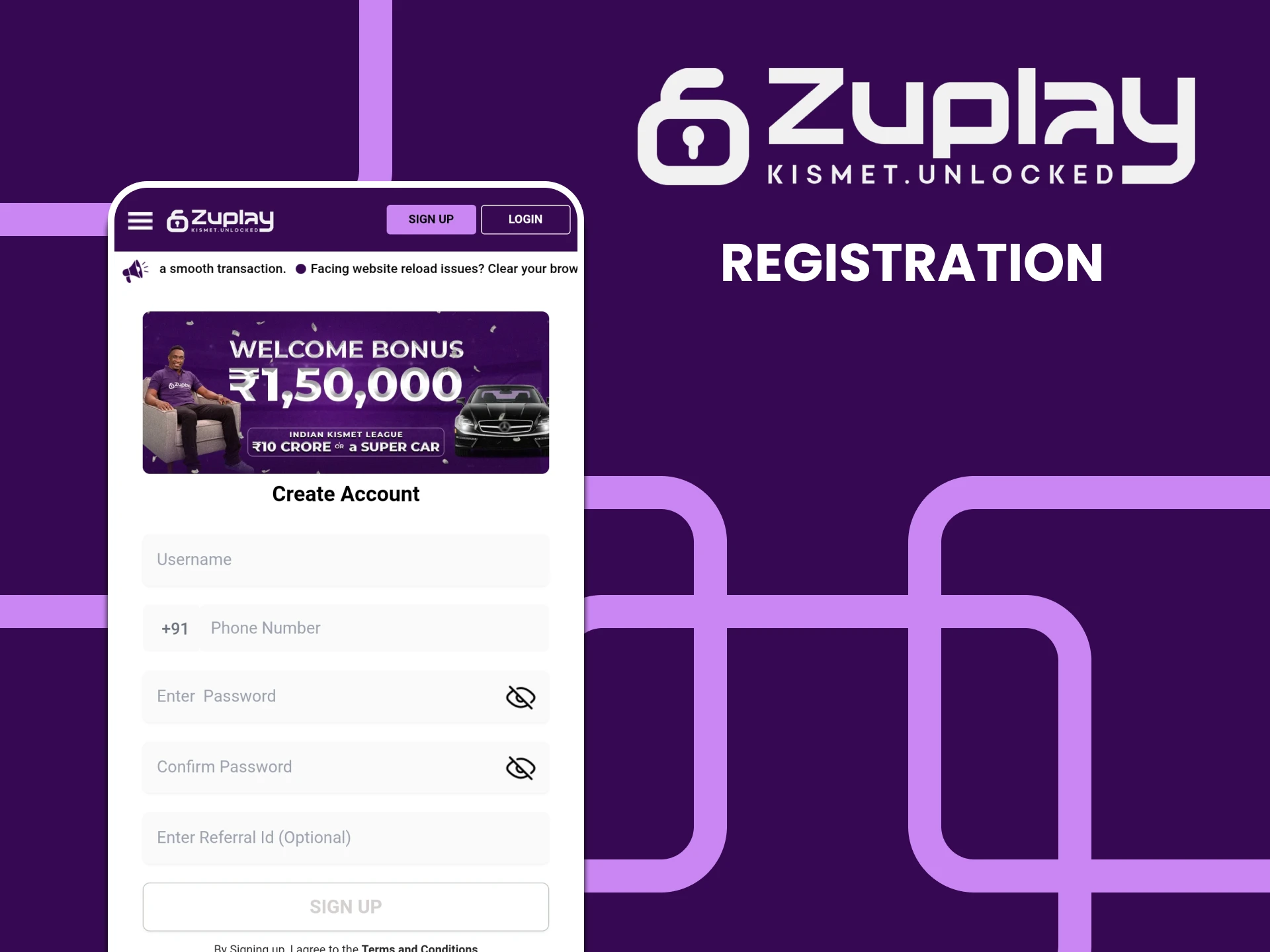 Register in the Zuplay application.