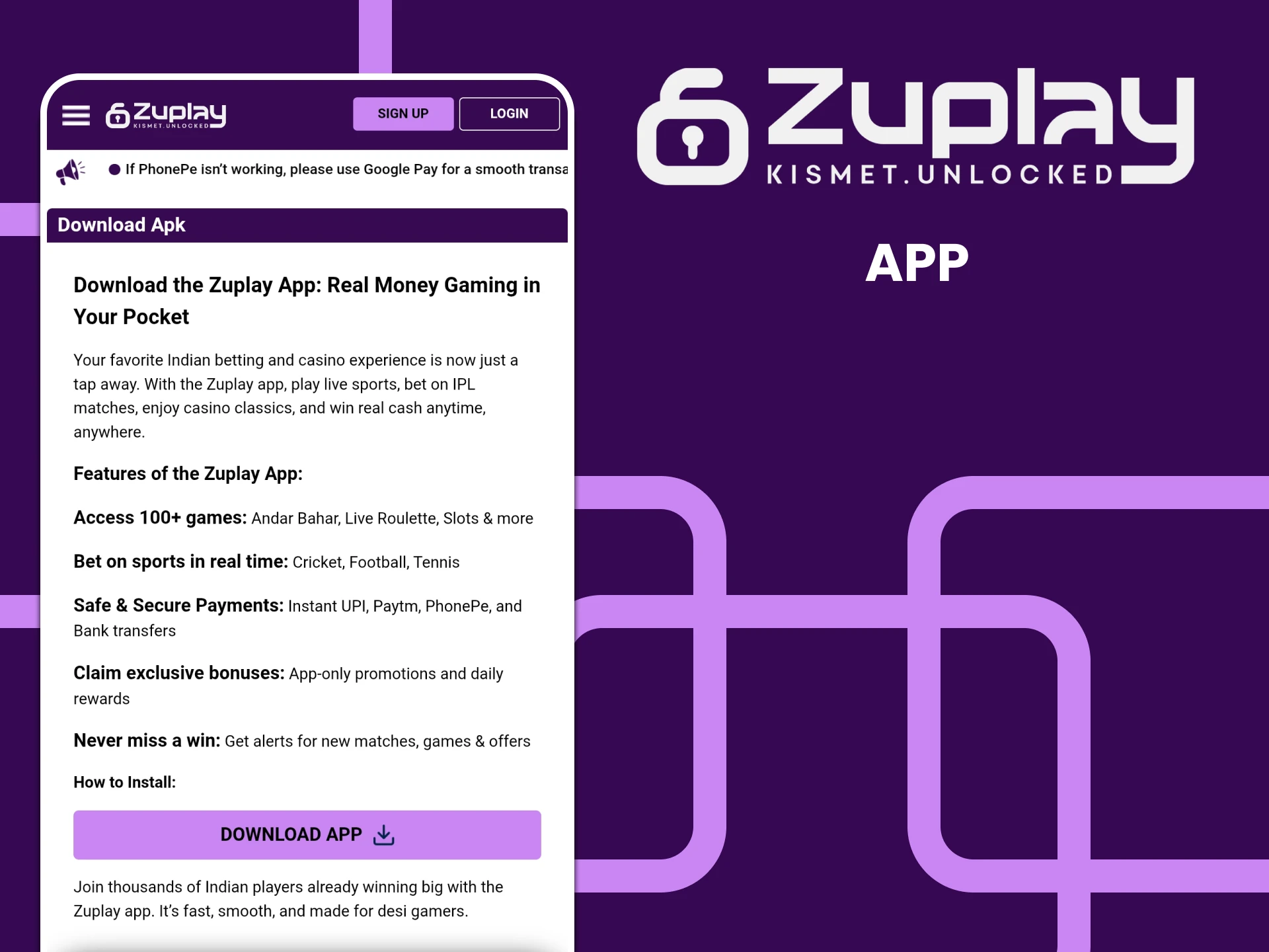 Download the Zuplay app to your smartphone.