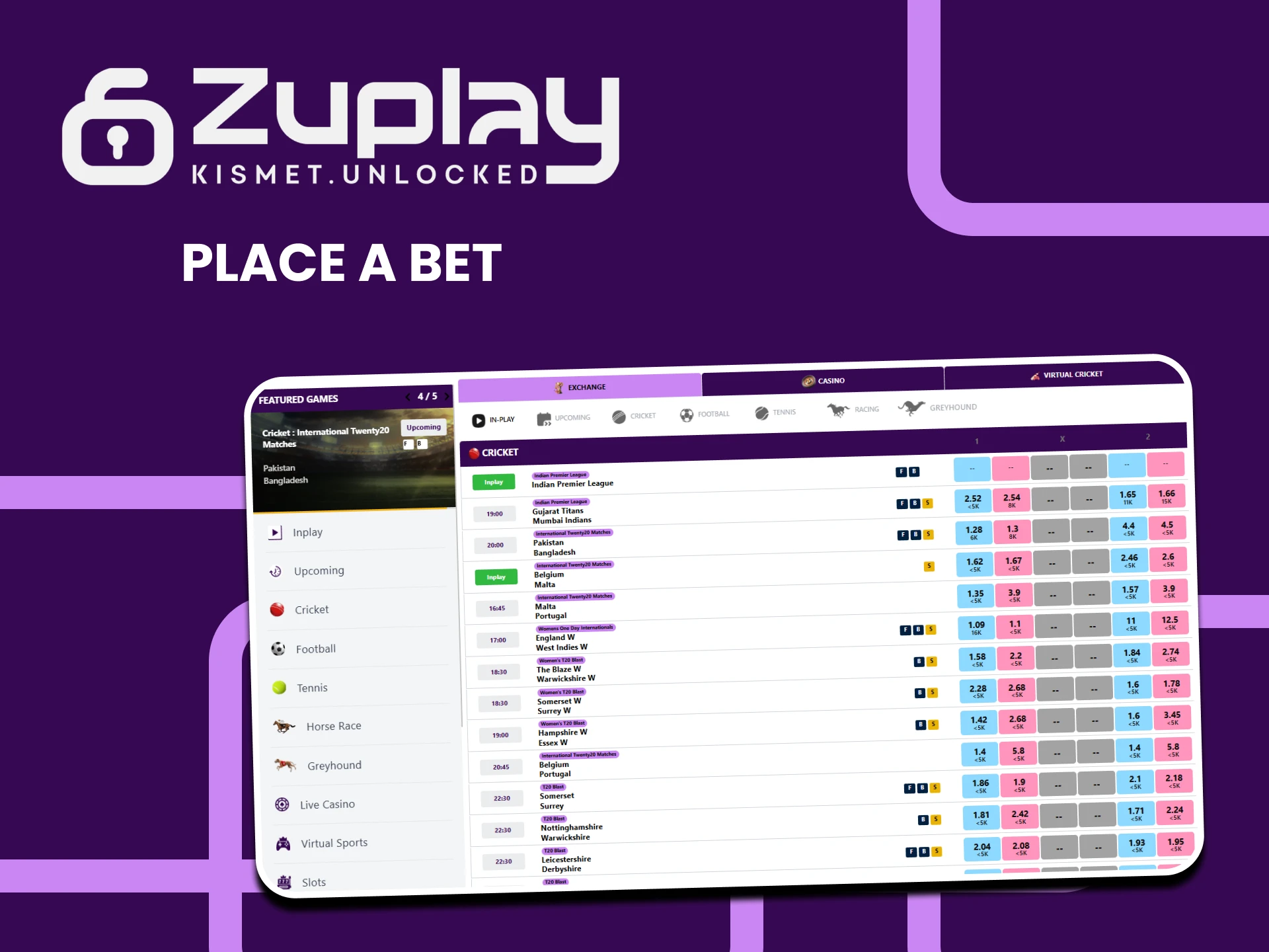 Go to the Zuplay sports section for betting.