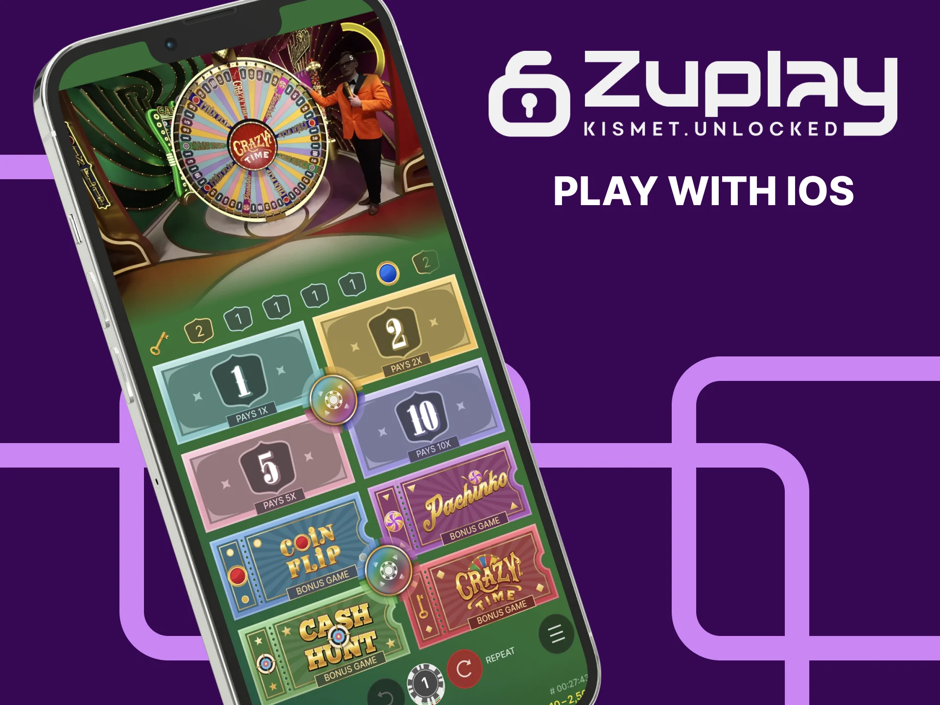 Play Crazy Time on Zuplay on your iOS.